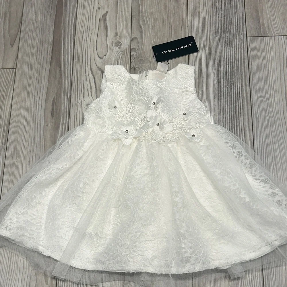 Cielarko White Lace Floral Dress Girls Size 6 Months (100) New With Tags